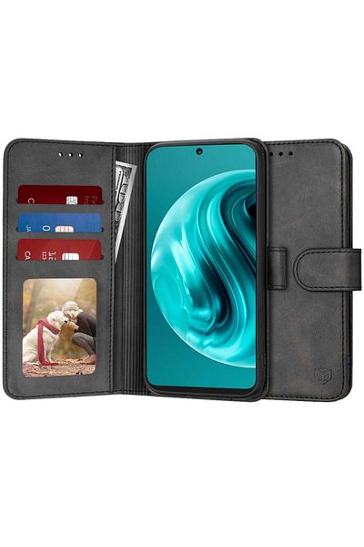 SKYDDAR INNOVATION Husă pentru Huawei nova 12i / nova 13i, jurnal, tip carte, cu portofel interior, neagră, set de autocolante