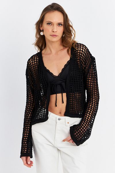 Cool & Sexy Women's Black Openwork Spanish Sleeve Cardigan Ds200-90