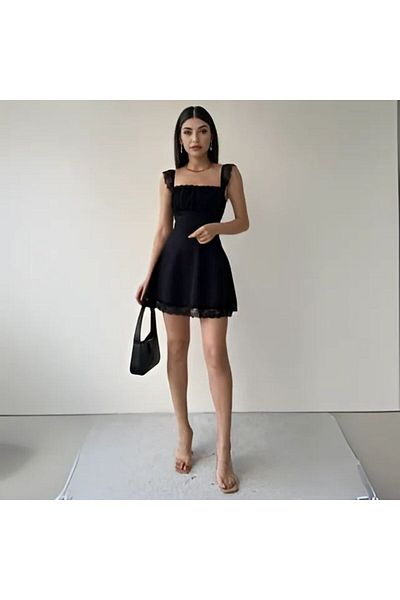 OlaLady Lace Strap Corset Detailed Mini Dress