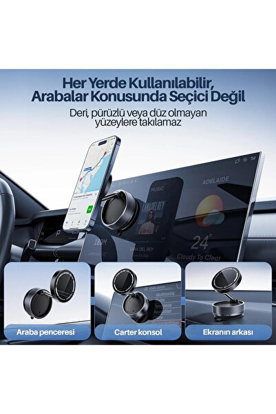 shoptekno Tüm cihazlara Uyumlu Vakumlu Manyetik 360°Dönen Taşınabilir Çok Amaçlı Araç Telefon Tutucu