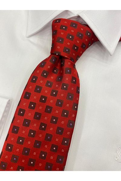 Cacharel Woven Fabric Patterned Red Blue Tie