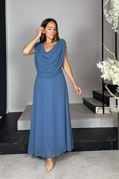 gesmoda G1437 Degaje Collar Chiffon Evening Dress Indigo