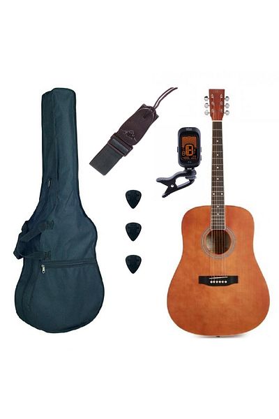 SX SD104BR Basic 2, acoustic guitar set, matte brown, gig bag, tuner, strap, 3 picks