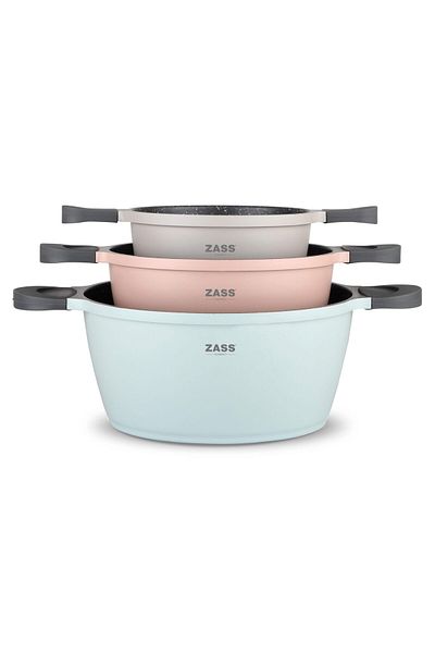 Zass Set de 3 oale antiaderente din aluminiu turnat sub presiune Zass Gourmet ZG-ACS 02, Pastel
