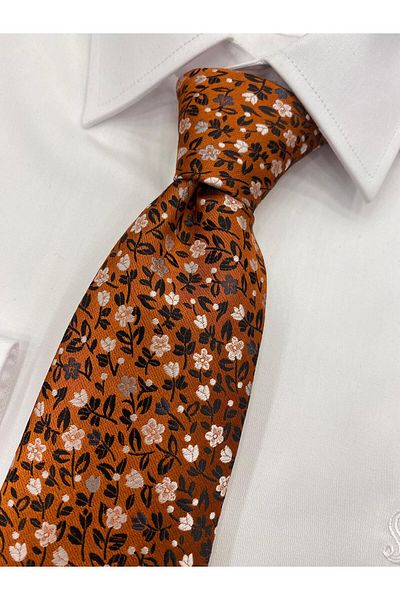 Cacharel Woven Fabric Patterned Mustard Ecru Tie