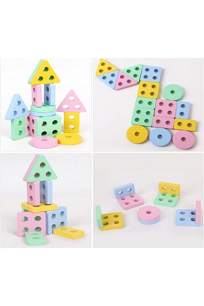 rexa Wooden Shape Colour Sorting Preschool Stacking Blocks Toddler Puzzles