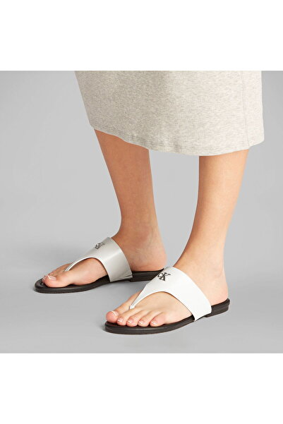Calvin Klein Kadın Düz İnce Taban Parmak Arası Deri Rahat Beyaz Terlik YW0YW01691-CJH