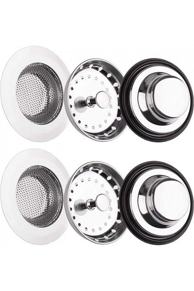 Yesland Set of 6 Yesland sink filters, stainless steel, silver, 8.5 x 4 cm/ 8.2 x 5 cm / 11.5 x 2.2 cm