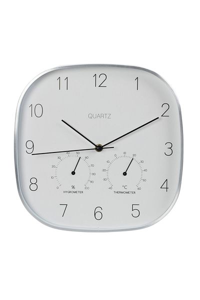 Gift Design Wall clock with weather station, metal / glass, 28.5 cm, white / silver