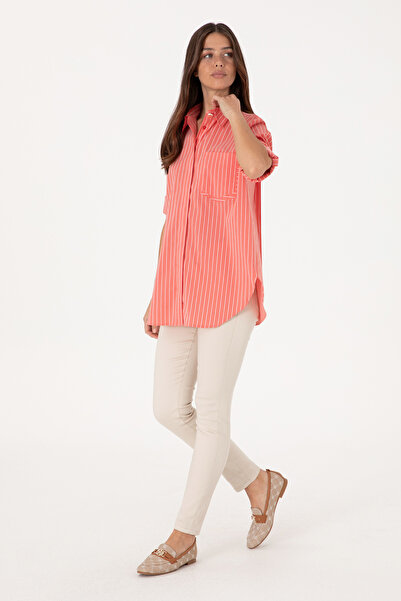 U.S. Polo Assn. Women's Red Long Sleeve Striped Tunic Shirt 50299523-Vr213