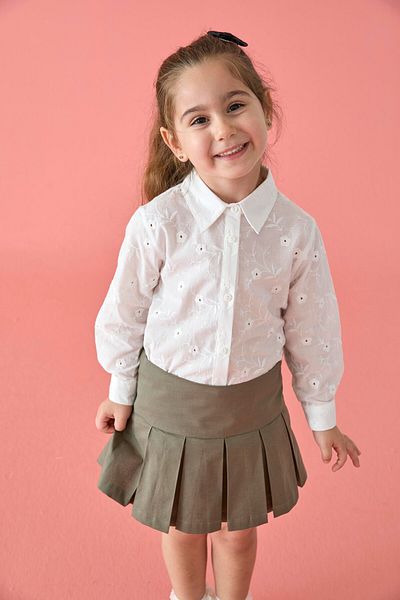 Patique Kids Cămașă pentru fetiță din bumbac cu model broderie albă