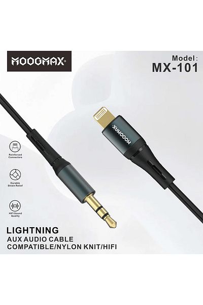 MOOGMAX MFi Certified 1m AUX to Lightning Cable - High Quality Durable Fabric Audio Cable for iPhone