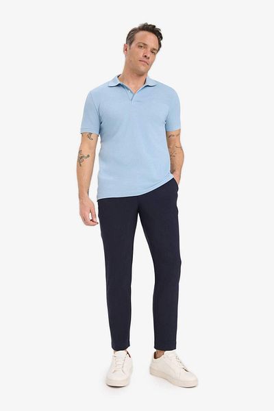 DeFacto Tricou polo din bumbac 100% bumbac, slim fit, cu mânecă scurtă, brodat din bumbac E2633AX25SM