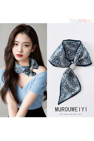 Youtrico Perforated scarf,Double Sided,Reflective yarn,Blue and white porcelain pattern