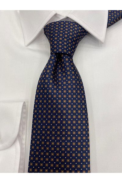 Cacharel Woven Fabric Patterned Navy Blue Brown Tie