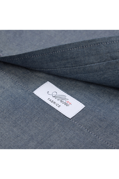 Germirli Albini İndigo Rengi Düğmeli Yaka Tailor Fit Pamuk Denim Gömlek