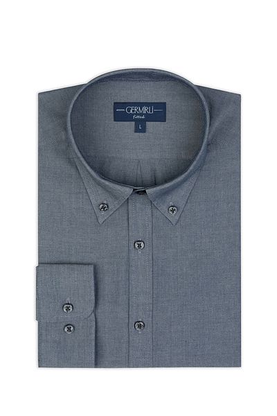 Germirli Albini Indigo Color Button Collar Tailor Fit Cotton Denim Shirt