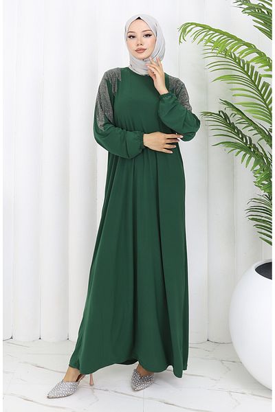sefamerve Βραδινό φόρεμα Sandy Fabric Stone 2060-02 Emerald Green