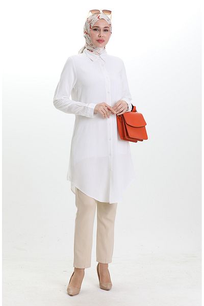 sefamerve Buttoned Viscose Tunic 6116-07 White