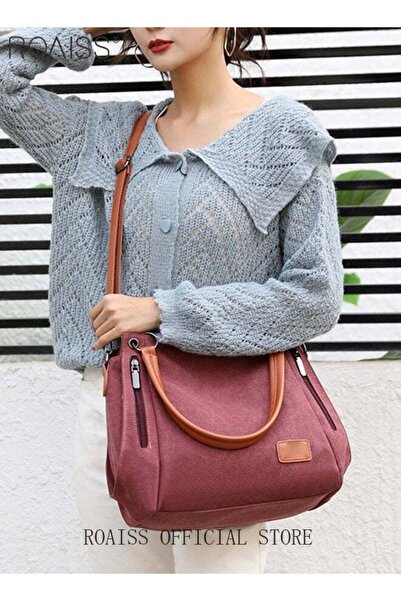 ROAISS حقيبة كتف كبيرة السعة حقيبة يد قماشية كاجوال كروس بودي مع حزام طويل مت...