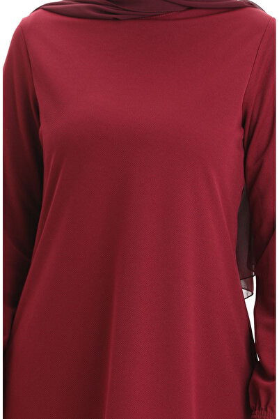 sefamerve Kol Ucu Lastikli Mevsimlik Dökümlü Sade Tunik 8751-02 Bordo