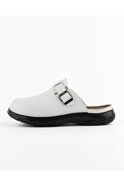 DR KLOMPA Casual Comfortable Men's Slippers Ms668 White Leather Sabo Slippers – Dust Leather Collection