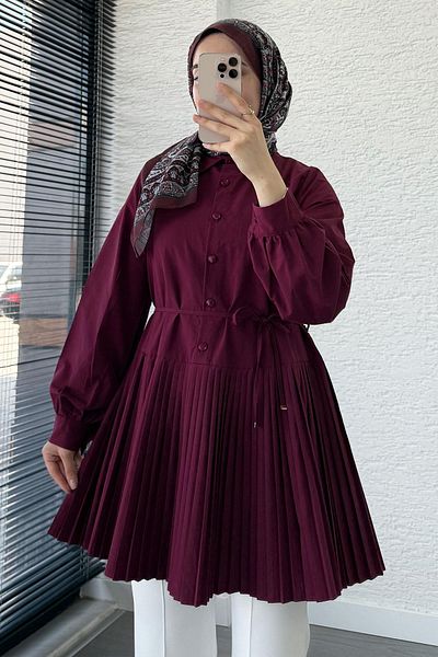 MELEK ARAZ Skirt Pleated Poplin Tunic - Claret Red