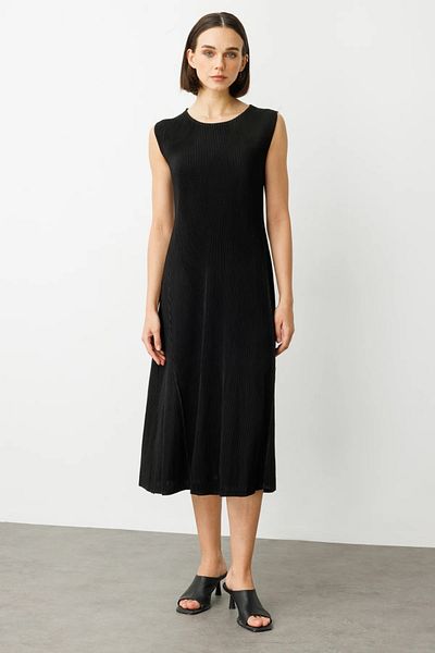 Ekol Accordion Fabric Sleeveless Dress