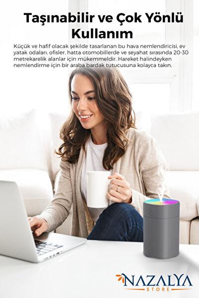 Nazalya 400 ml Ultrasonik Hava Nemlendirici Buhar Makinesi Ve Aroma Difüzörü - Gri Renk
