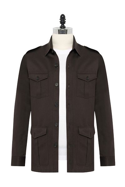 Germirli Bitter Brown Utility Cover Pocket Cotton Linen Safari Jacket Shirt