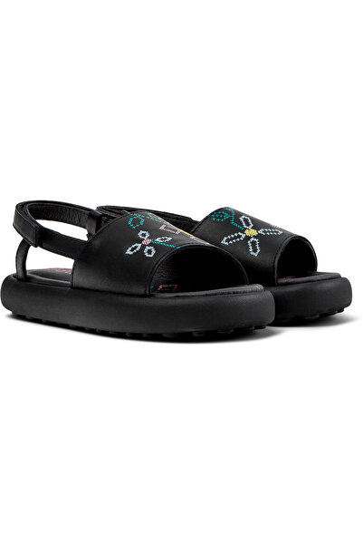 CAMPER Girls' Black Floral Lightweight Sandal With Hook And Loop Eva Sole For...