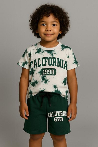 LİLLYPİCCA Boy's California Printed T-Shirt - 2-Piece Set with Pocketed 2-Thread Shorts