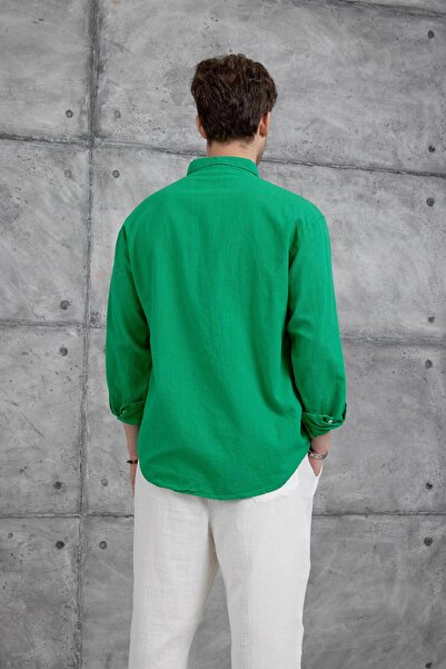 NOMARC Πράσινο λινό πουκάμισο Gst Oversize