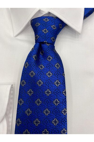 Cacharel Woven Fabric Patterned Navy Blue Ecru Tie