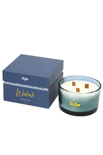 Sabr شمعة واهاه بفتيل خشبي، برغموت وباتشولي، 520 غرام