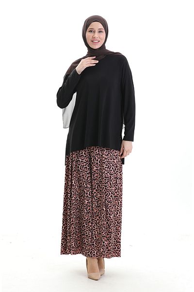 sefamerve Sandy Fabric Tunic Skirt Double Set 2077-01 Black