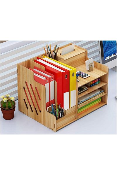 COOYA Four-layer wood grain desktop storage box,large capacity,easy installation,for home,school or office