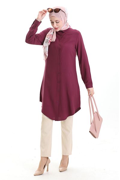 sefamerve Buttoned Viscose Tunic 6116-02 Plum