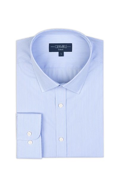 Germirli Light Blue White Striped Soft Collar Tailor Fit Shirt