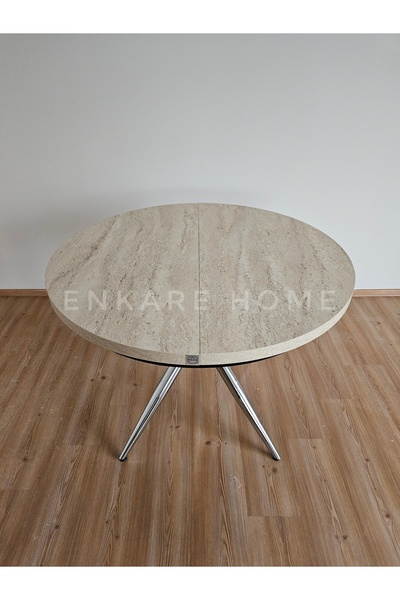 Enkare Oliva Yuvarlak Açılabilir Yemek Masası – 100x100 - 140 cm | 4-6 Kişilik | Mdf Mutfak ve Salon