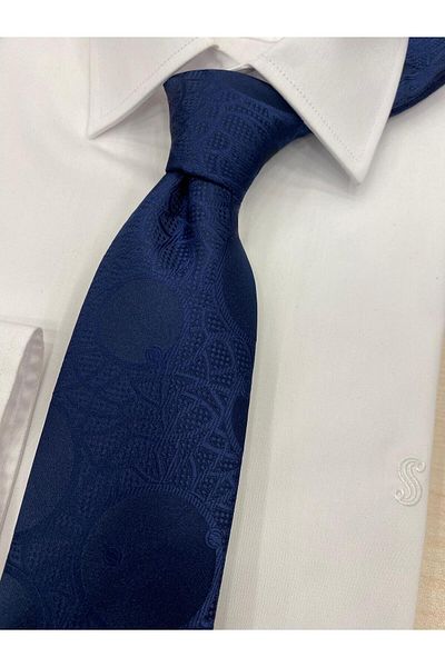 Cacharel Woven Fabric Patterned Navy Blue Tie