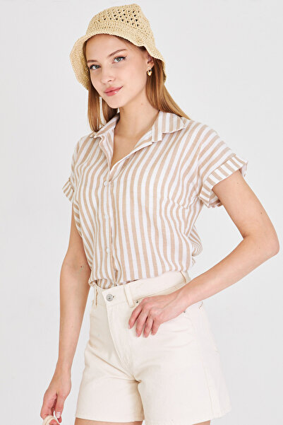 armonika Γυναικείο κοντομάνικο πουκάμισο Mink Slim ριγέ ARM-21K001188