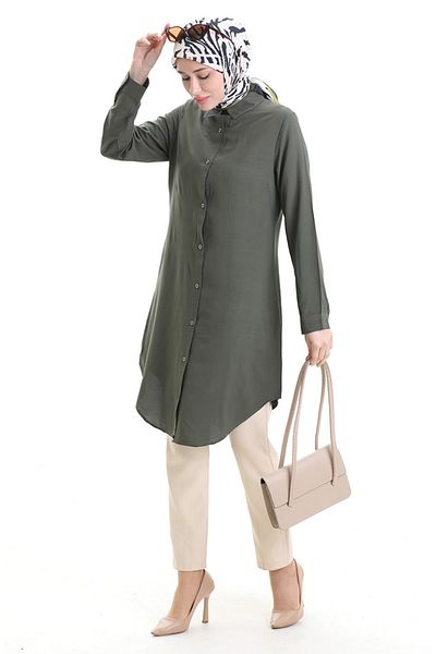 sefamerve Buttoned Viscose Tunic 6116-06 Dark Khaki