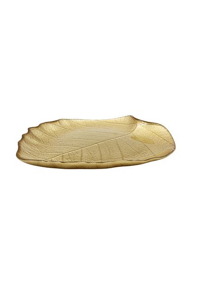 Gift Design Glass Plate with Leaf Design – Ø28 cm | Elegant Gold Decor