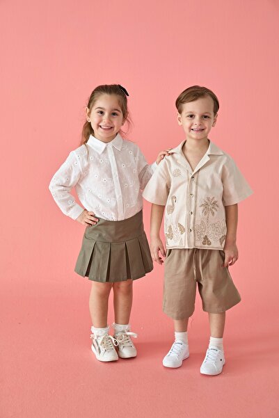 Patique Kids Хакі плісирована спідниця з блискавкою з бавовняної тканини для дівчаток