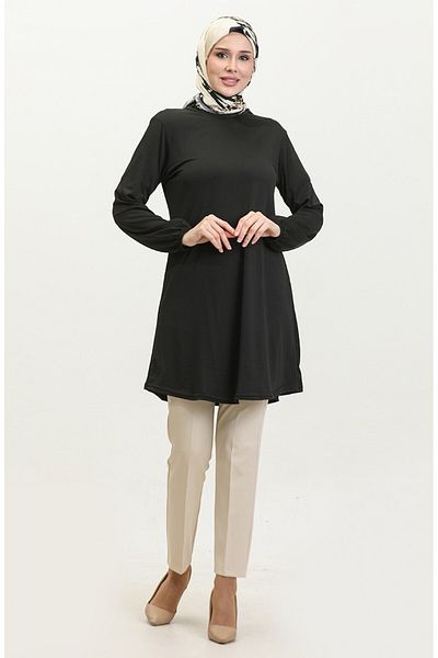sefamerve Sade Basic Black Tunic 8758-01 Black