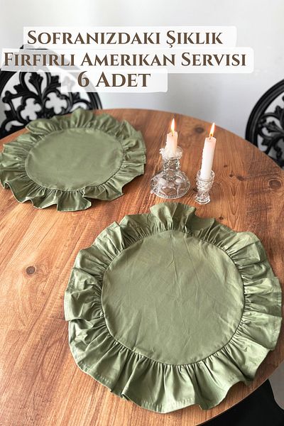 KAMİZ Frilly Khaki Green Placemat Round