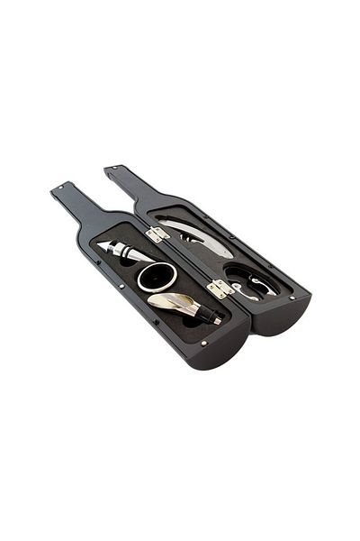 Aptel Wine Glass Accessory Set, 5 Pieces, Chrome Metal, Black