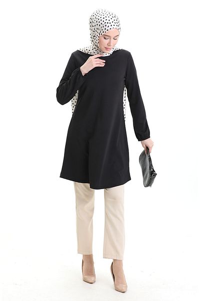 sefamerve Seasonal Tunic with Elasticated Sleeves 8753-01A Black