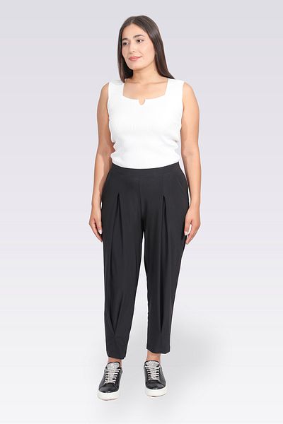 TOLGA SARAÇOĞLU 30273 Black Pile Detail Comfortable Cut Waist Elastic Knitted Pants
